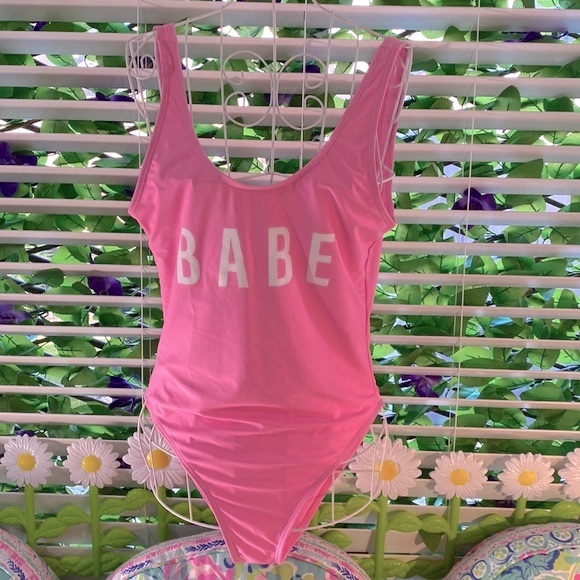 Swim Babe Bubblegum Pink Swimsuit With White Block Letters Poshmark